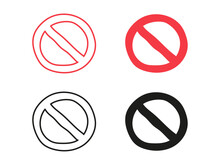 Set Of Hand Drawn Prohibition Signs In Doodle Style.
Flat Vector Illustration Isolated On White Background. 4 Prohibition Sign Icons, Red And Black Signs Collection. Pack Of Crossed Out Circles