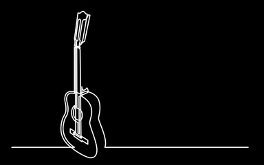 Poster - continuous line drawing vector illustration with FULLY EDITABLE STROKE of guitar as concept of guitarist music