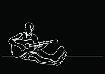 Poster - continuous line drawing vector illustration with FULLY EDITABLE STROKE of guitar as concept of guitarist music