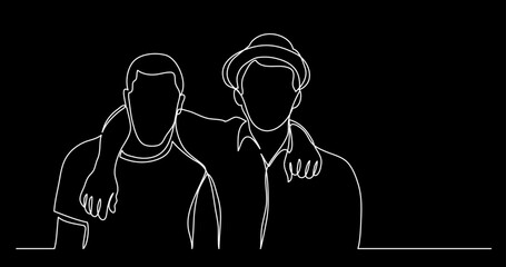 Wall Mural - continuous line drawing vector illustration with fully editable stroke of close friends together as 