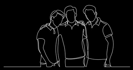 Wall Mural - continuous line drawing vector illustration with fully editable stroke of close friends together as 