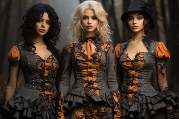 Young women wearing Halloween clothes