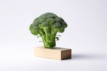 Wall Mural - Close up of one fresh broccoli on wooden mini pallet