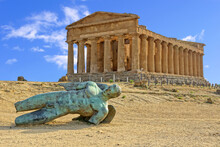 Temple Of Concordia With The Fallen Statue Of Icarus, Valley Of The Temples, Agrigento, Sicily, Italy