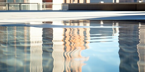 Poster - A reflection of a building in a pool of water. Generative AI.