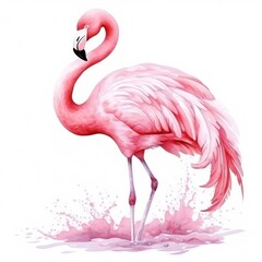 Canvas Print - Watercolor pink flamingo isolated