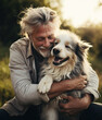 Portrait of handsome mature man with his dog