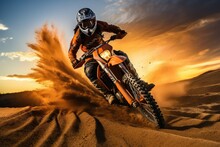 Extreme Motocross MX Rider Riding On Dirt Track. 