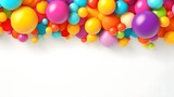 Fototapeta Przestrzenne - Many rainbow gradient random bright soft balls background. Colorful balls background for kids zone or children's playroom. Huge pile of colorful balls in different sizes. Vector background