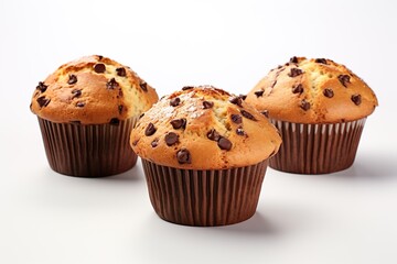 Food bakery bake photography - Muffins with chocolate pieces, isolated on white background, square | Generative AI