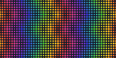 Poster - Pattern for textile, pillow, cloth, background, packaging, notepad, cup, wallpaper. Rainbow dot pattern on a black background.