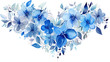 Watercolor Flowers in Shape of Heart. Love Symbol in Blue Colors on White Background 
