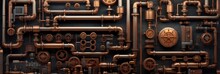 Illustration Of Pipes Industrial Steampunk, Generative AI