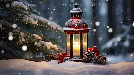 Wall Mural - Christmas lantern in the snow