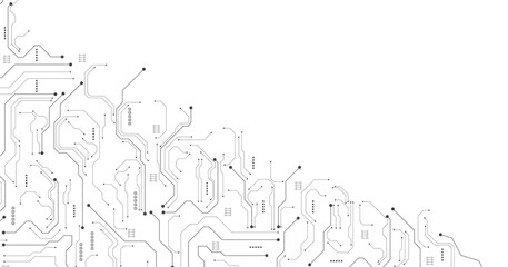 Gray circuit diagram on white background. High-tech circuit board connection system. Vector abstract technology on white background.