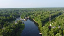 Drone Flying Over Collingwood, Muskoka And Lake Simcoe In Wasdell Falls, Ontario, Canada