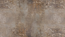 Old Brown Gray Rusty Vintage Worn Shabby Patchwork Motif Tiles Stone Concrete Cement Wall Texture Background Banner Panorama.