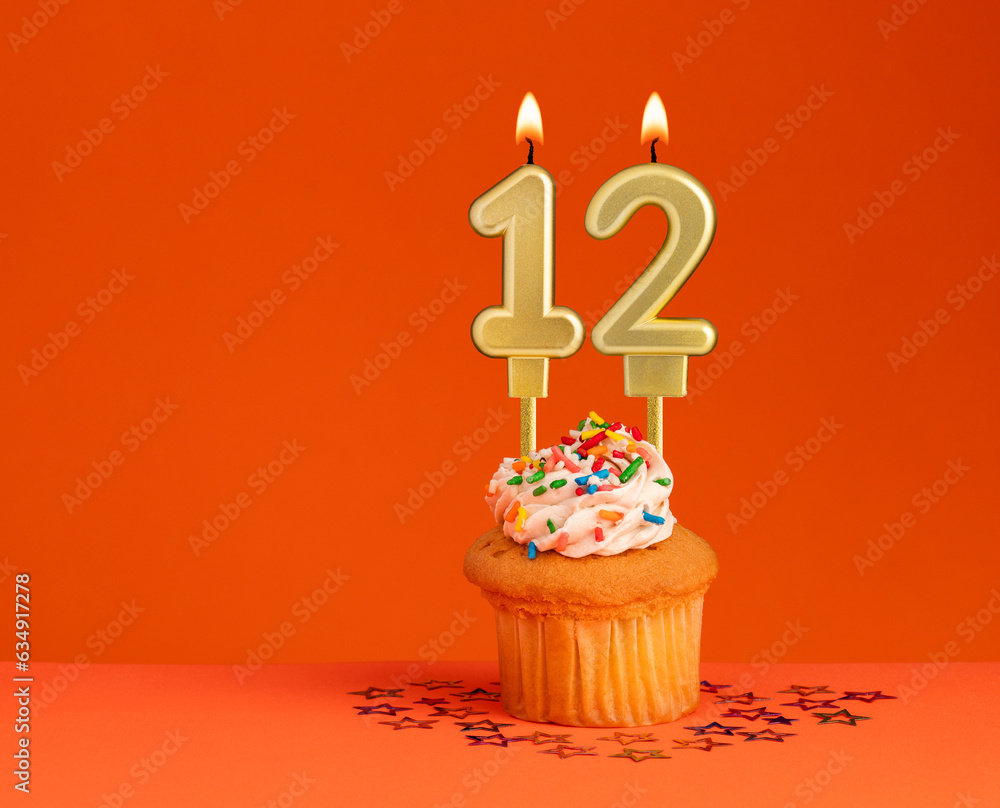 Number 12 candle - Birthday card design in orange background