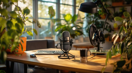 Studio interior for podcast and interview with two chairs