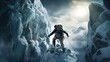 A man reaching the peak of a frozen mountain, pushing the limits of trekking and overcoming fears to achieve challenging goals. Generative AI