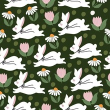 Seamless Floral Pattern With Bunnys