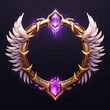 © lin - 3D avatar frame, cartoon photo border render, game reward fantasy badge, golden circle, wings.