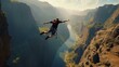 a man skydiving over a mountain