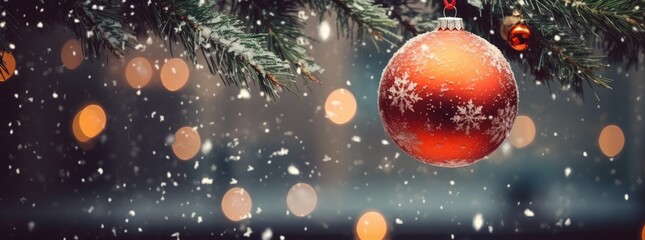 Wall Mural - christmas decoration hanging up on a branch created with ai