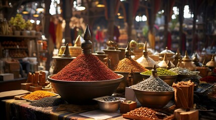 a group of round objects with red and gold objects on top