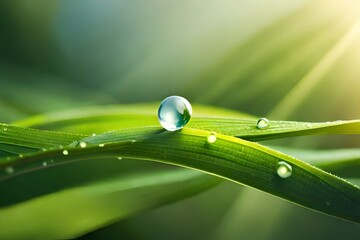 Canvas Print - water drops on green leaf