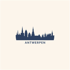 Belgium Antwerpen cityscape skyline city panorama vector flat modern logo icon. Flemish Antwerp emblem idea with landmarks and building silhouettes