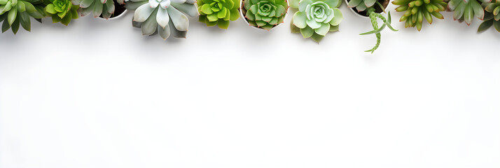 minimalist modern banner or header with succulent plants on a white surface with lots of copy space 