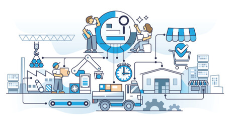 Supply chain optimization with effective and smart management outline concept. Just in time manufacturing and fast delivery with logistics planning and cargo storage efficiency vector illustration.