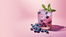 Blueberry Cocktail With Fresh Organic Fruits And Herbs, Classic Drink Menu Concept With Copy Space