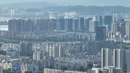 Sticker - Aerial view modern city street and buildings in Fuzhou, China