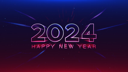 Sticker - 2024 Happy New Year red blue streak neon particles bokeh background new year resolution concept.