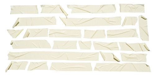 set of various pieces of masking tape isolated with clipping path on a white background.