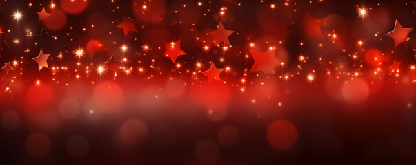 Wall Mural - Red Christmas background with snowflakes Abstract lights bokeh blurred background, AI generate