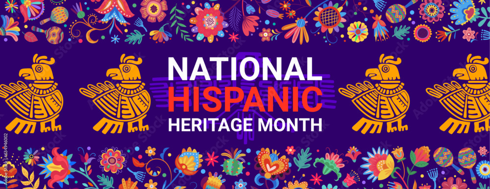 Mayan aztec totems and national hispanic heritage month festival banner ...