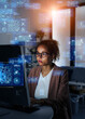 © metamorworks - Black woman working in office and digital data concept. System engineering.