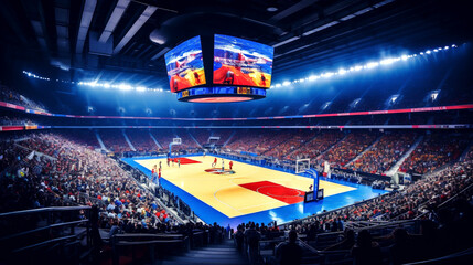 Arena of main basketball stadium at the 2023 filled with spectators. Basketball World Cup. Banner. Generative Ai content.