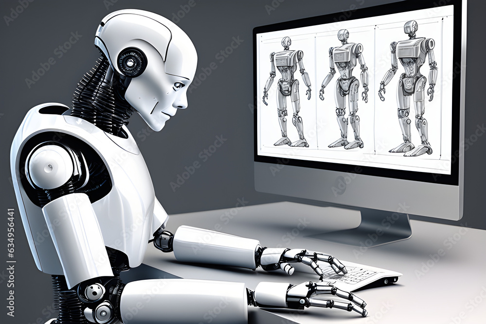 A picture of an AI robot making an Ai robot using a computer program ...