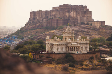 beautiful cityscape of Jaswant Thada Palace and Jodhpur fort in the background - Jodhpur, Rajasthan - India