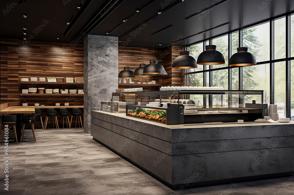 Generative AI illustration of Coffee shop with modern furniture from ...