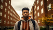 © Ketanoff - African american male college student leaning on shelf in library and looking at camera. Generated by AI