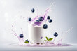 Yogurt splash in a glass with blueberry