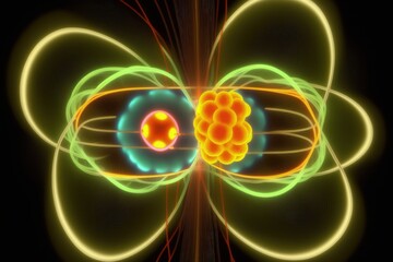 Wall Mural - atomic nucleus electrons neutrons protons. model shows that an atom is mostly empty space, with elec
