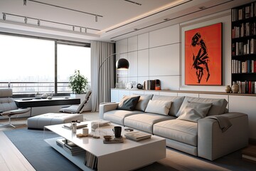 Wall Mural - Contemporary small apartment living room interior design.