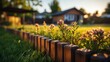 Beautiful backyard with lawn and wooden picket fence and sunset sky, 8K, PROFFESIONAL photography, BOKEH BLUR, contrast, vibrant,