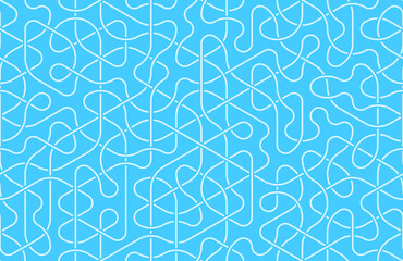 seamless pattern of woven lines on blue background. hexagonal truchet, creative coding computational